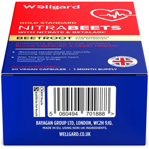 Wellgard Nitrabeets – Beetroot Supplement Supporting Normal Blood Pressure, Muscle Function & Heart Health – 60 Vegan Capsules