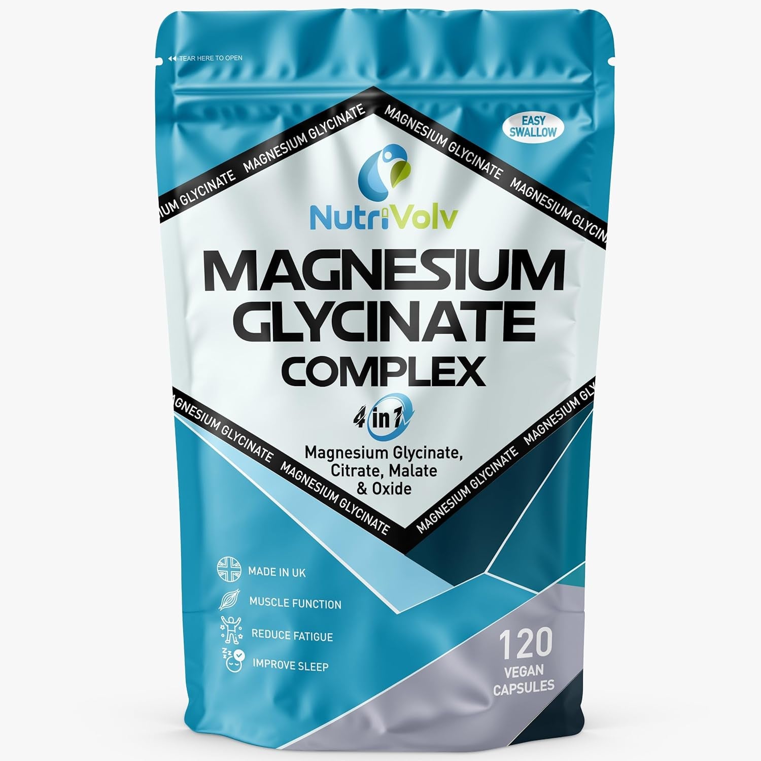 Magnesium Glycinate 4-In-1 Complex 1900Mg | 446Mg Elemental Magnesium Super Strength Supplement as Glycinate, Citrate, Malate, Oxide | 120 Capsules | High Absorption | Vegan UK Made
