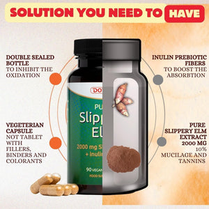 Potent Slippery Elm Organic Bark - 2000Mg Pure Slippery Elm 10:1 Extract - Natural Solution to Enhance Gut Health & Stomach Discomfort. NO Added Preservatives & Colorants - 3 Months Supply by Doych