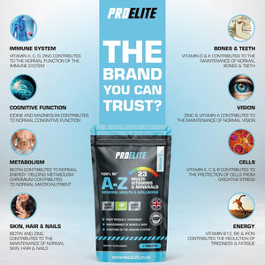 Multivitamins & Minerals - 365 Vegan Tablets - One a Day 100% RDA - 23 Essential Vitamins & Minerals in A-Z Multivitamin Tablet - Made in the UK by PROELITE