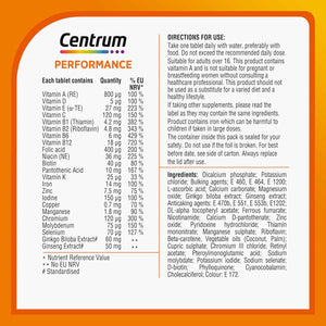 Centrum Performance Tablets Multivitamin & Mineral Supplements, 21 Essential Nutrients, Including Vitamin C, D, and Iron, 60 Ct