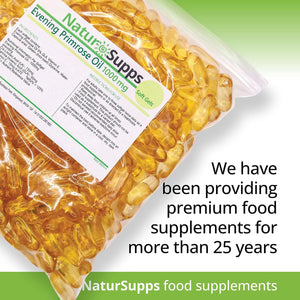Natur Supps Evening Primrose Oil 1000Mg, Cold Pressed, Omega 6, 90Mg GLA, 733Mg LA, Vitamin E, 120 Evening Primrose Oil Softgel Capsules, UK Made