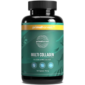 Primal Harvest Multi Collagen Supplement Types I, II, III, V & X Collagen Pills for Men & Women Dairy, Soy & Gluten Free 1 Pack 120 Capsules