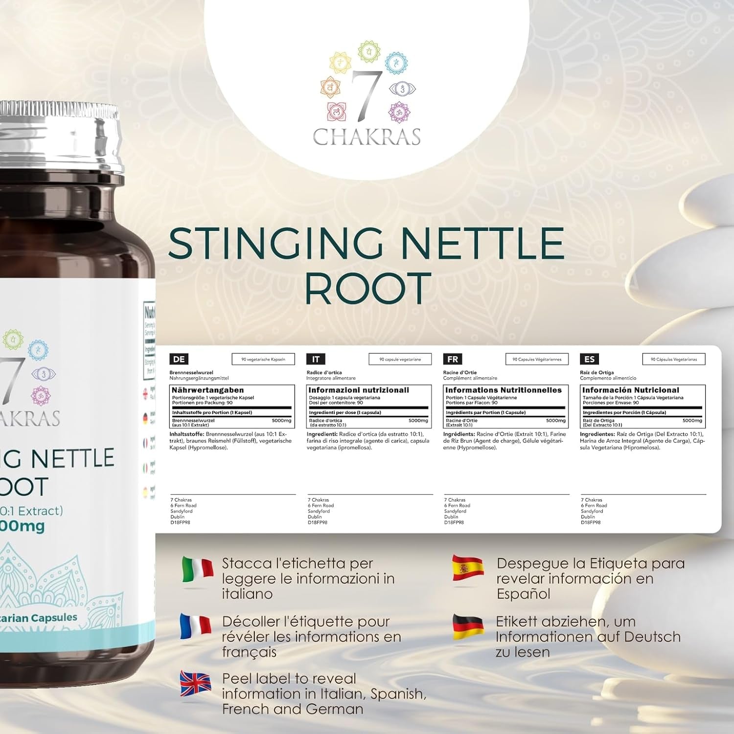 7C Stinging Nettle Root | 90 High Strength Stinging Nettle Root Capsules - 5000Mg Nettle-Root per Serving from 10:1 Extract | Non-Gmo, Gluten & Allergen Free | ISO Certified & Manufactured in the UK