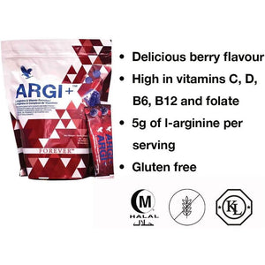 Forever Living Products ARGI+, 30 Sachets per Pouch, Delicious Berry Flavour, 5G of L-Arginine per Serving, Gluten Free