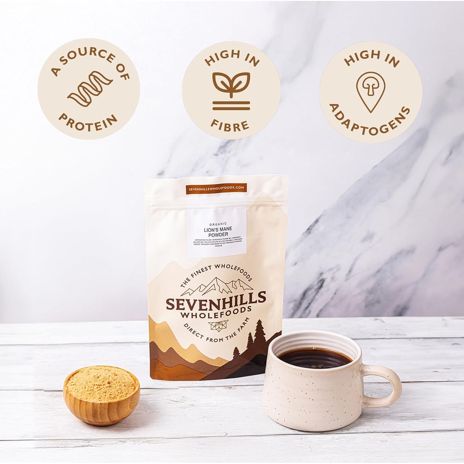 Sevenhills Wholefoods Organic Lion'S Mane Mushroom Powder 200G, 100% Fruiting Body for Tea Infusion, Coffee, Hot Chocolate, Soup, Vegan, Pure & Natural