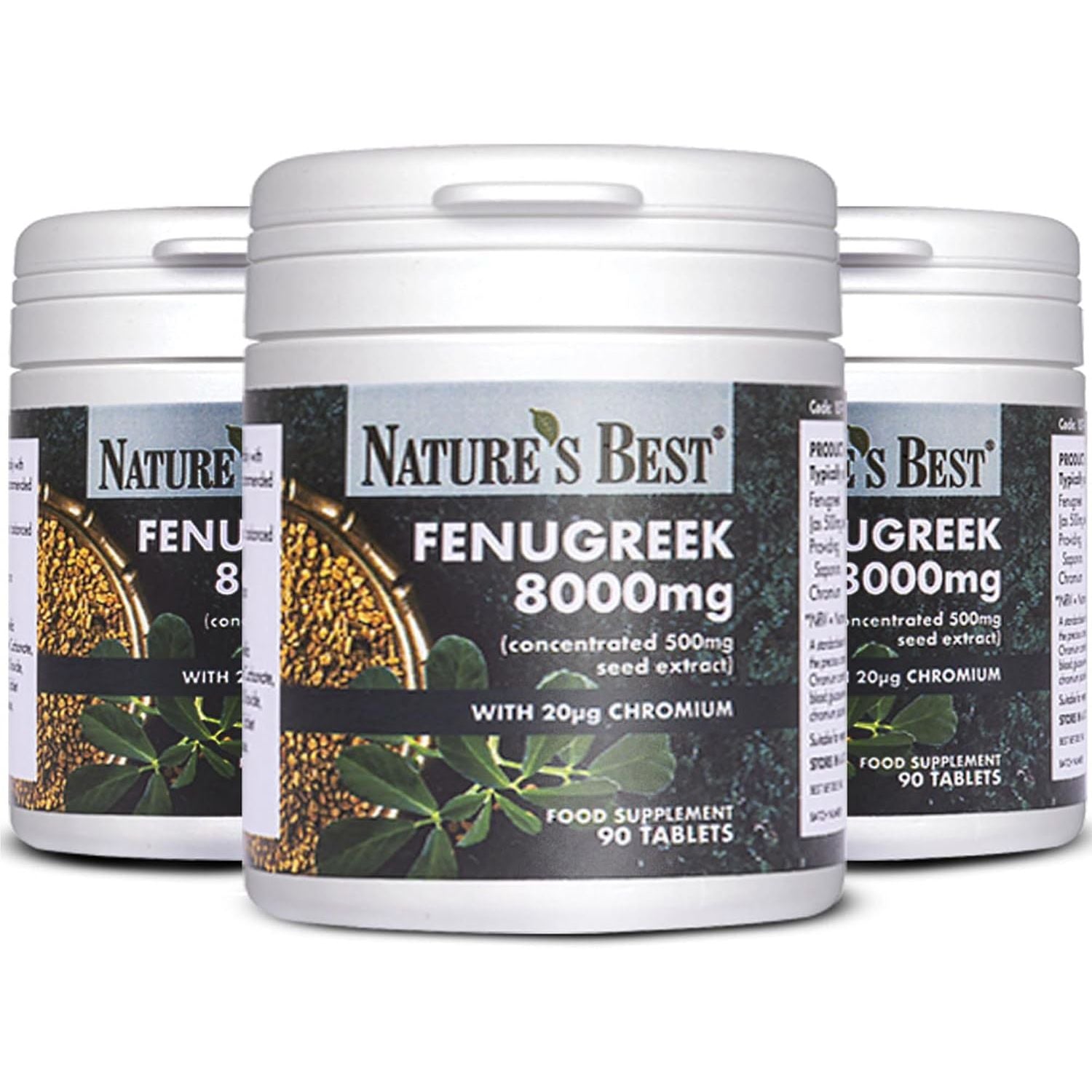 Fenugreek 8000Mg, Added Chromium to Support Blood Glucose Levels | 500Mg Seed Extract, and 250Mg of Active Saponins | High Strength | 90 Vegan Tablets, 2 a Day | UK Made