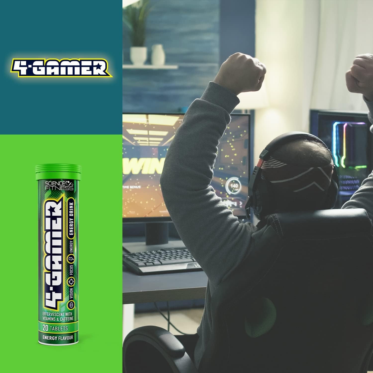 Gaming Supplement 4Gamer- Stimulants for Energy, Focus & Vision - Nootropic Brain Booster with Caffiene, Taurine & Vitamins (6 Tubes)