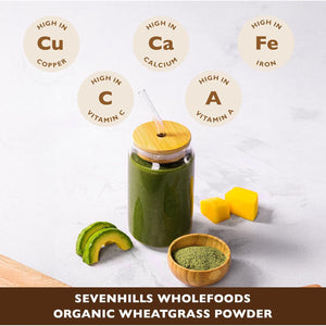 Sevenhills Wholefoods Organic Wheatgrass Powder, European (EU) 500G | Cultivated in Europe | High in Vitamin C and Iron