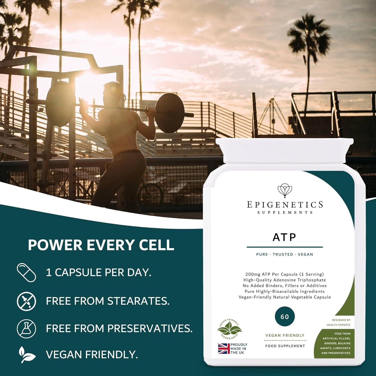 ATP Capsules | 200Mg Adenosine Triphosphate Disodium | 60 Capsules | Vegan Friendly UK Made | 1 Capsule Daily | 2 Months Supply