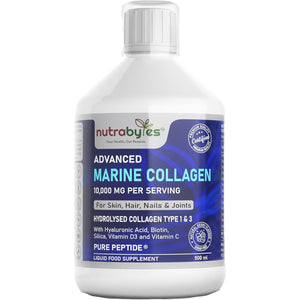Marine Collagen Liquid 10000Mg | Sugar Free | Hydrolysed Collagen Peptides | Hyaluronic Acid, Biotin, Silica, Vitamin C, Vitamin D3 | Skin, Hair, Nails | Liquid Collagen Supplement for Women & Men