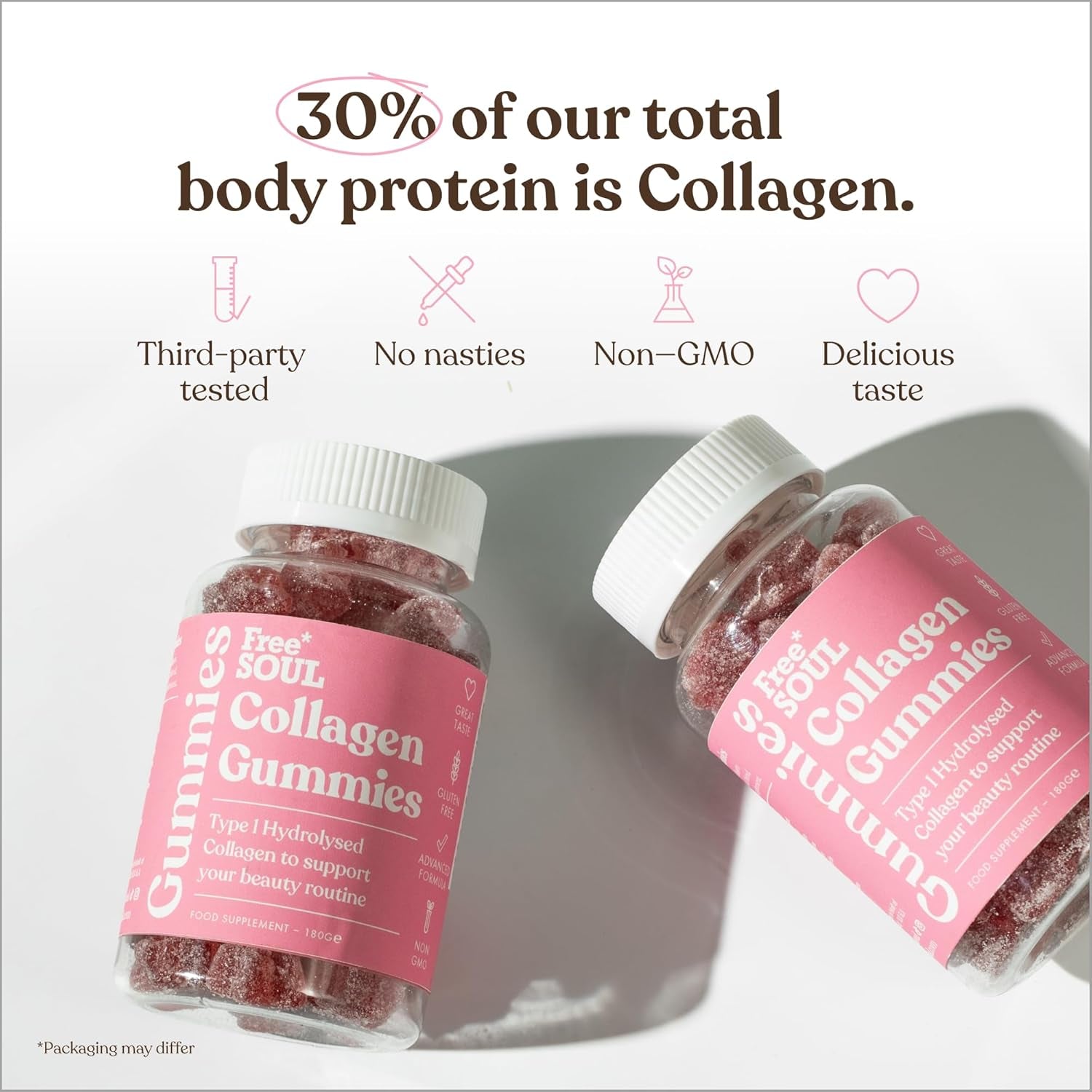 Collagen Gummies by Free Soul | High Strength Marine Collagen Supplement | Advanced Superior Type 1 Hydrolysed Collagen Peptides | Triple Strength Pure Formulation Supplement | 60 Gummies