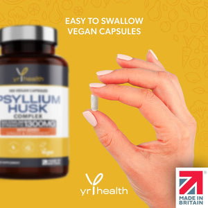 Psyllium Husks Capsules - 1300Mg Fibre Supplement - 180 Vegan Capsules with Added Peppermint & Ginger - 2 Capsules Not Tablets per Serving - Plantago Ovata Plant Seeds - Made in the UK by Yrhealth
