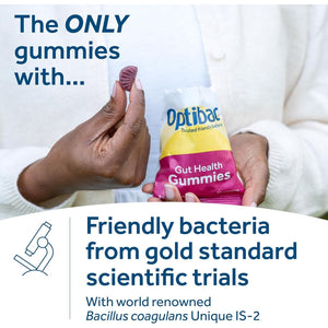Optibac Probiotics Gut Health Gummies - Vegan Digestive Probiotic Supplement with Vitamin D, Zinc & Calcium for Immune Support & Gut Health - 5 Billion Bacterial Cultures - 30 Gummies
