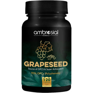Ambrosial Grape Seed Extract Capsules | 95% Opcs Polyphenols | High Strength Grape Seed Supplement | Strong Antioxidant | Pack of 1-120 Vegan Capsules