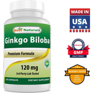 Best Naturals, Ginkgo Biloba Extract - Double Strength Ginkgo Biloba, 120Mg, 120 Capsules (120 Count (Pack of 2))