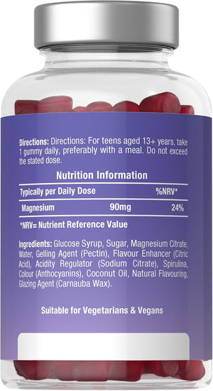 Teen Magnesium Gummies 90Mg | 60 Count | Elemental Mineral as 800Mg Magnesium Citrate | Berry Flavour Supplement Formulated for Teenagers | Vegan | by Horbaach