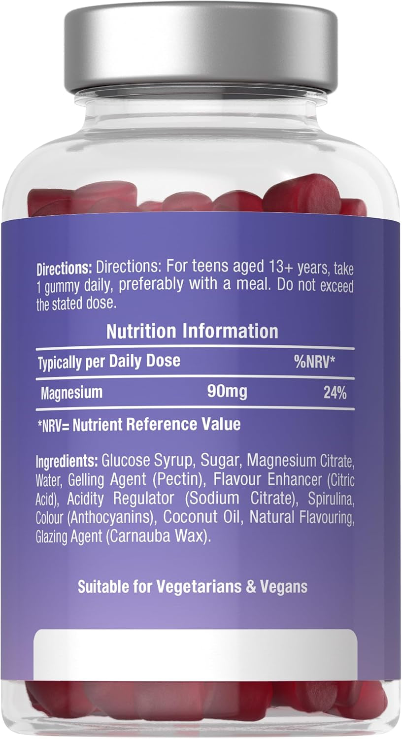 Teen Magnesium Gummies 90Mg | 60 Count | Elemental Mineral as 800Mg Magnesium Citrate | Berry Flavour Supplement Formulated for Teenagers | Vegan | by Horbaach