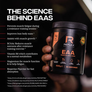 Reflex Nutrition EAA - Complete Essential Amino Acids - 16G Eaas with Bcaas, Vitamin B6, Electrolytes - Full Spectrum Amino Acids Powder for Muscle Growth & Recovery (Mango, 500G, 20 Servings)