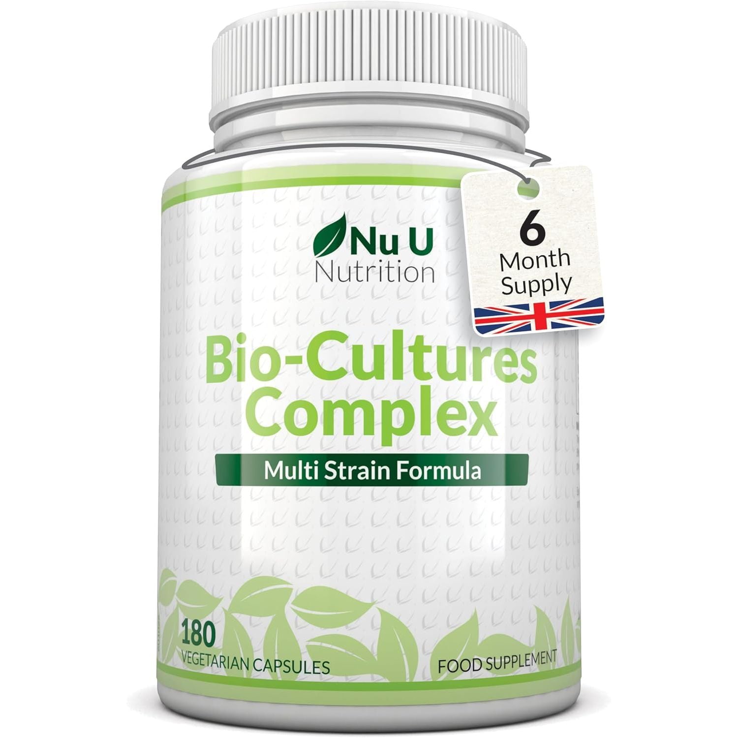 Bio-Cultures Complex - 180 High Strength Capsules - Lactobacillus Acidophilus, Rhamnosus & Bifidobacterium - 6 Month Supply - Gentle Vegetarian Multi-Strain Formula for Men & Women - Nu U Nutrition