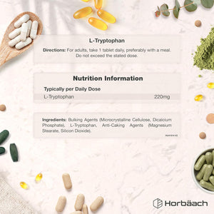 L-Tryptophan 220Mg | 120 Vegan Tablets | High Strength Amino Acid | Suitable for Vegetarians and Vegans | by Horbaach