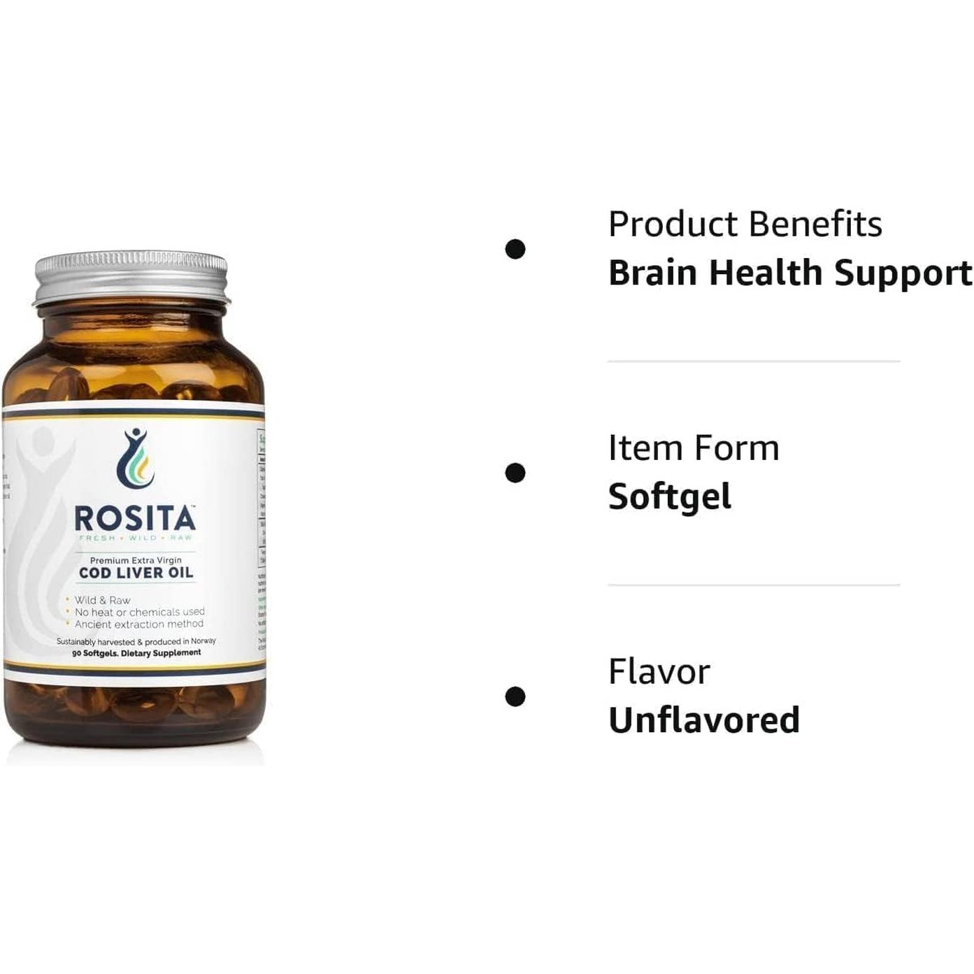 Rosita Real Foods Extra Virgin Cod Liver Oil (EVCLO) Softgels - 90 Softgels, 0.21 Kilograms