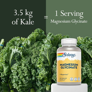 Solaray - Magnesium Glycinate 3180Mg - 120 Vegan Capsules - High Strength Mag Bisglycinate Supplement - with Added Bioperine Black Pepper for Gentle Digestion - Lab Verified