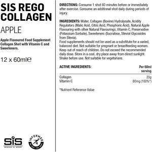 Science in Sport REGO Collagen Shot – Apple Flavour | 20G Bovine Collagen | Supports Bones, Joints & Muscle Recovery | 12 X 60Ml Shots
