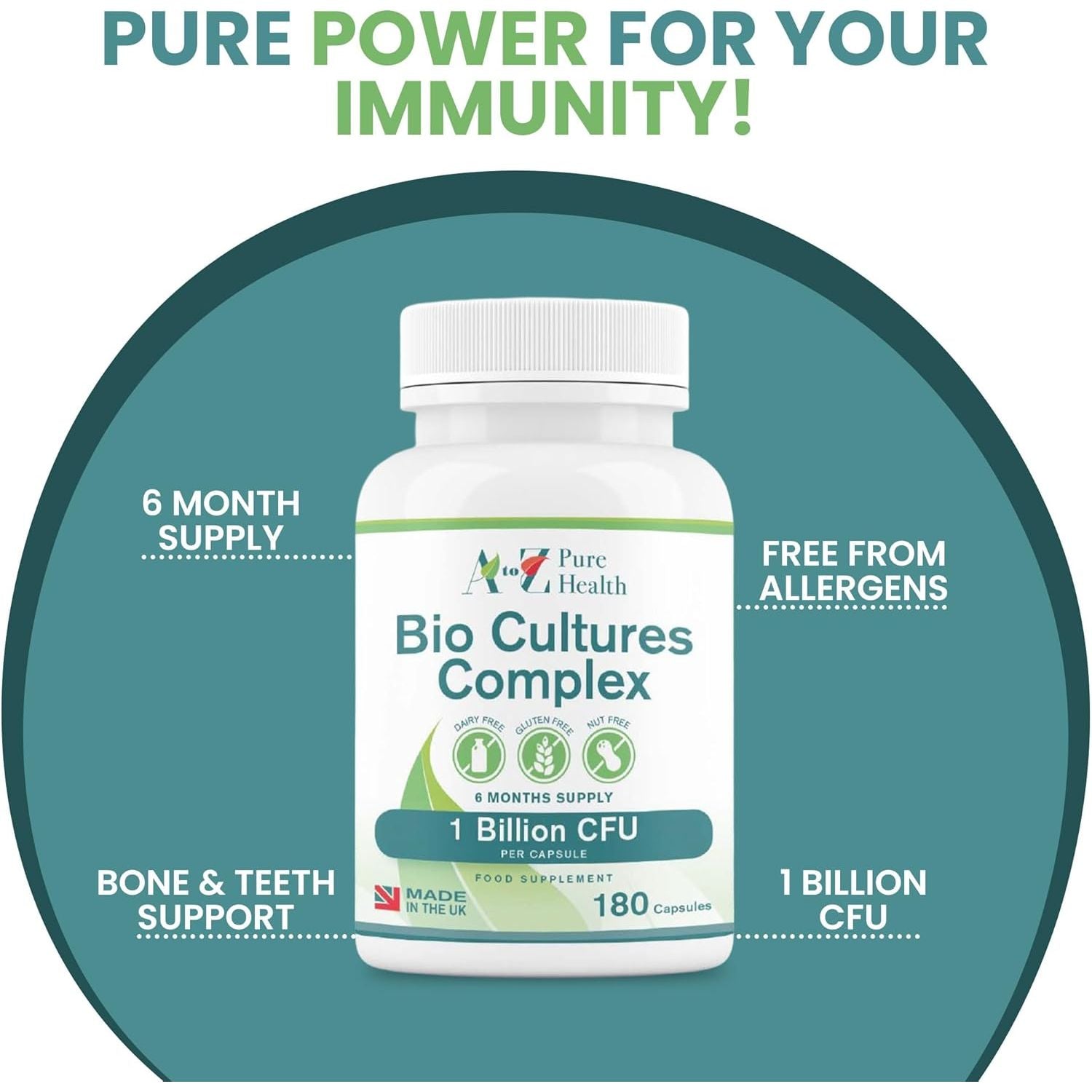 Premium Bio Cultures Complex 180 Capsules (6 Month’S Supply) | High Strength Probiotic | Vegan Multi Strain Probiotic | Lactobacillus Acidophilus & Bifidobacterium | Supports Digestive Health