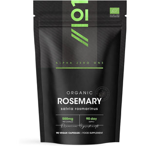 Organic Rosemary 500Mg - 90 Vegan Capsules - High Strength Salvia Rosmarinus Supplement - Resealable and Recyclable Pouch - by Alpha01