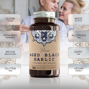FS Garlic Capsules | 180 Odourless-Garlic Capsules - 10,000Mg Extract per Serving | Aged Black Garlic Supplement | Garlic High Strength | Non-Gmo, Gluten & Allergen Free | Made in the UK