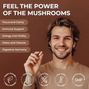 4000Mg 6 Mushroom Complex with Ashwaghandha KSM-66, Lions Mane, Cordyceps, Shiitake, Reishi, Chaga and Maitake, 120 Capsules, 2/Day Focus and Brain Support Herbal Nootropic - 40% Polysaccharides