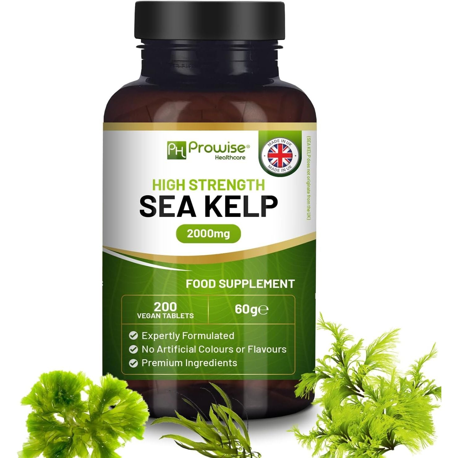 Sea Kelp 2000Mg 200 Vegan Tablets | Natural Source of Iodine | Premium Ingredients | Proudly Made in the UK by Prowise