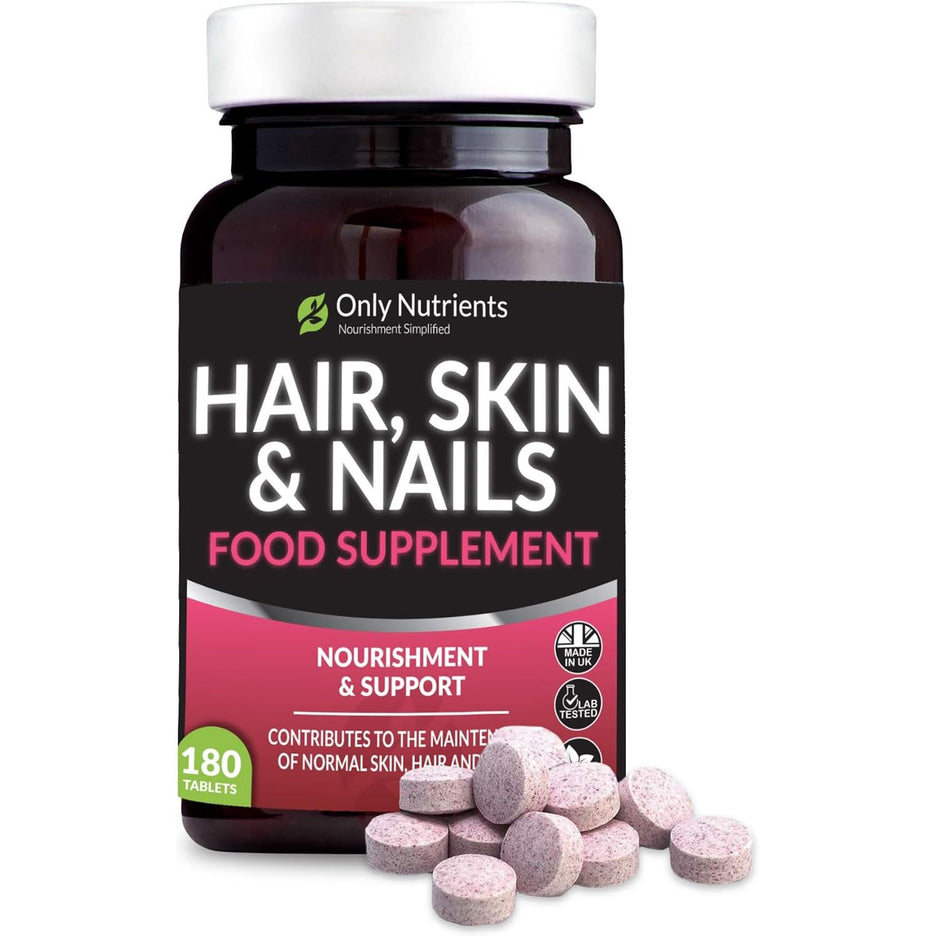 Only Nutrients - Hair Skin and Nails Vitamins, Beauty Supplements with Biotin & Selenium plus Vitamin C, a & E, High-Strength Vegan Supplements for Women/Men, 180 Biotin Tablets