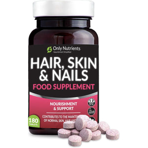 Only Nutrients - Hair Skin and Nails Vitamins, Beauty Supplements with Biotin & Selenium plus Vitamin C, a & E, High-Strength Vegan Supplements for Women/Men, 180 Biotin Tablets