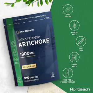 Artichoke Extract 1800Mg | High Strength Artichoke Supplement | 180 Vegan Tablets | Artichoke Leaves | by Horbaach