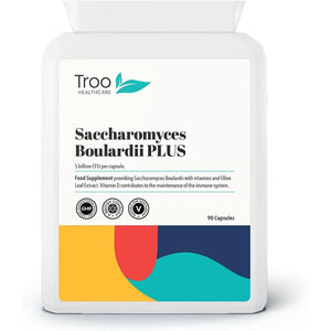 Troo Health Care Saccharomyces Boulardii Supplement - 90 Capsules – 5 Billion Cfu with Olive Leaf, Biotin and Vitamin D - Highly Stable Friendly Yeast to Support Gut Bacteria Balance