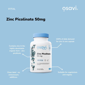 Osavi Zinc Picolinate 50Mg - 120 Vegan Capsules | Highly Absorbable Zinc for Immune Support, Cognitive Function, Metabolism, and Healthy Skin | 100% Daily Zinc Requirement in One Capsule