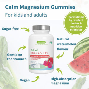 Igennus Calm Magnesium Gummies, L-Theanine & Vitamin B6, for Kids & Adults, 90 Sugar-Free Gummies, Watermelon Flavour, Clean Ingredients & Vegan, 45-90 Servings