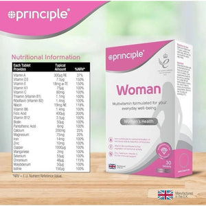 Principle Woman Multivitamin – 30 Tablets | One-A-Day Supplement for Women | with Iron, Folic Acid, Vitamin D & B12 | Supports Energy, Immunity & Hormonal Balance | Made in the UK