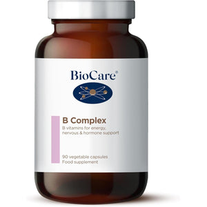 Biocare B Complex | Vitamins B1, B2, B3, B5, B6, B12, C & Biotin for Energy, Nervous & Hormone Support | Suitable for Vegetarians and Vegans | 90 Capsules
