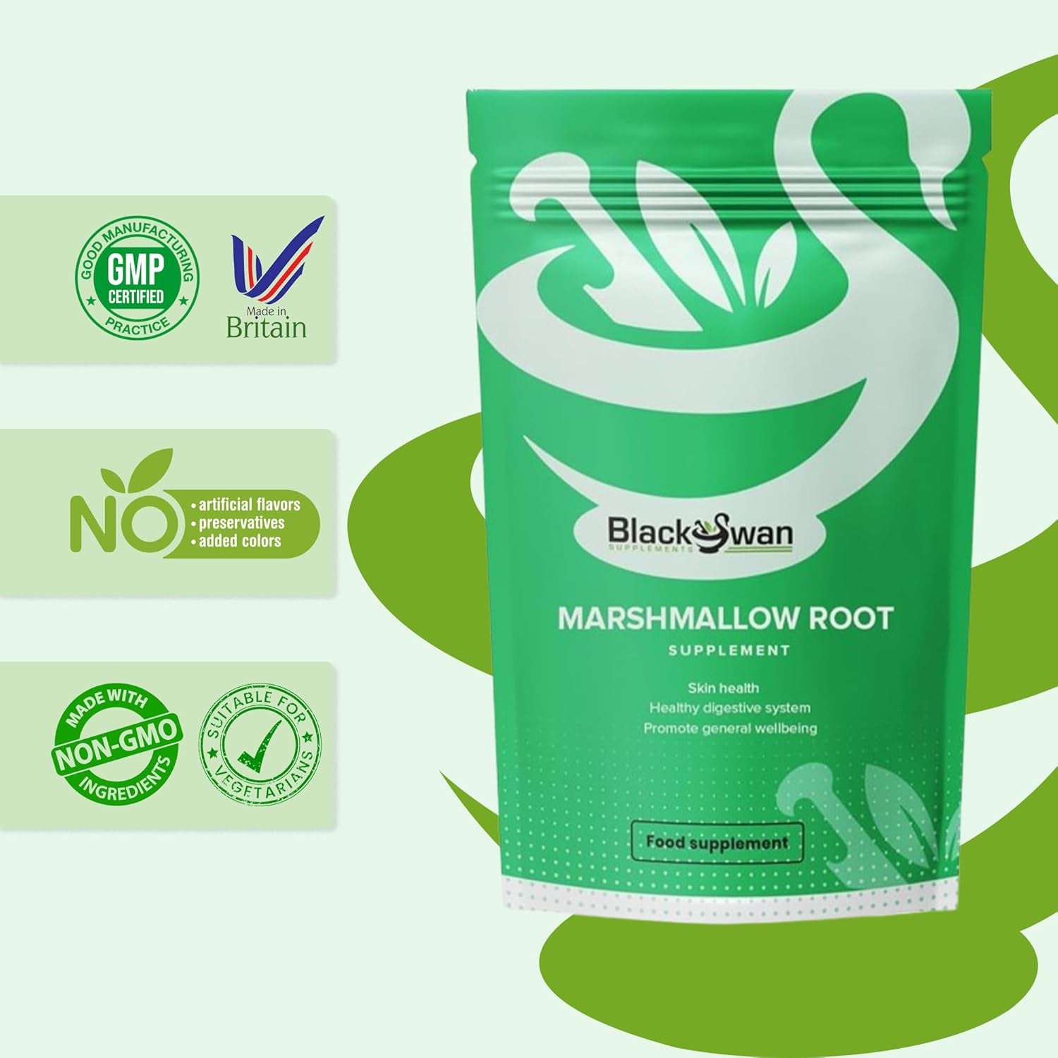 Black Swan Marshmallow Root Capsules - 1000Mg Digestive Respiratory Health Skin Metabolic Weight Management UTI Support Natural Supplement - 30 Capsules 1 Month Supply