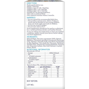 Blueiron Liquid Iron Supplement with Nordic Blueberries + Vitamin C, Vitamin B12, Folic Acid, Biotin and Zinc | 250Ml | Suitable for Vegans | Easily Absorbed and Gentle on the Stomach