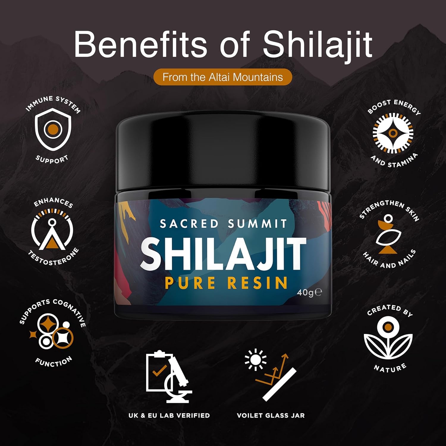 Sacred Summit® 100% Pure Gold Shilajit Resin (40G) - Energy & Stamina Booster, Rich in Fulvic Acid, Vegan, Ethically Sourced, 3-Month Supply