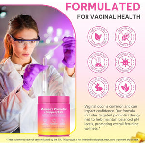Probiotics for Women Gummies with Slippery Elm, Vegan Intimate Feminine Balance Probiotics Gummies Pineapple Flavor Supports Ph Balance, Gut Health & Immune System 60 Gummies