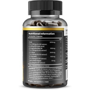 Sea Moss Shilajit Lion Mane 3 in One, with Added Ashwagandha and Black Pepper, 11500Mg Superfood Blend for Vitality & Immunity, Energy and Brain Health - 120 Vegan Capsules by Healthessent