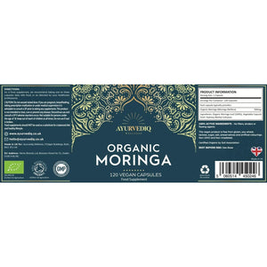 Ayurvediq Wellness Organic Moringa Capsules 500Mg, 120 High Strength Moringa Powder Capsules – Soil Association Certified Moringa Oleifera Powder - Vegan Ayurvedic Products
