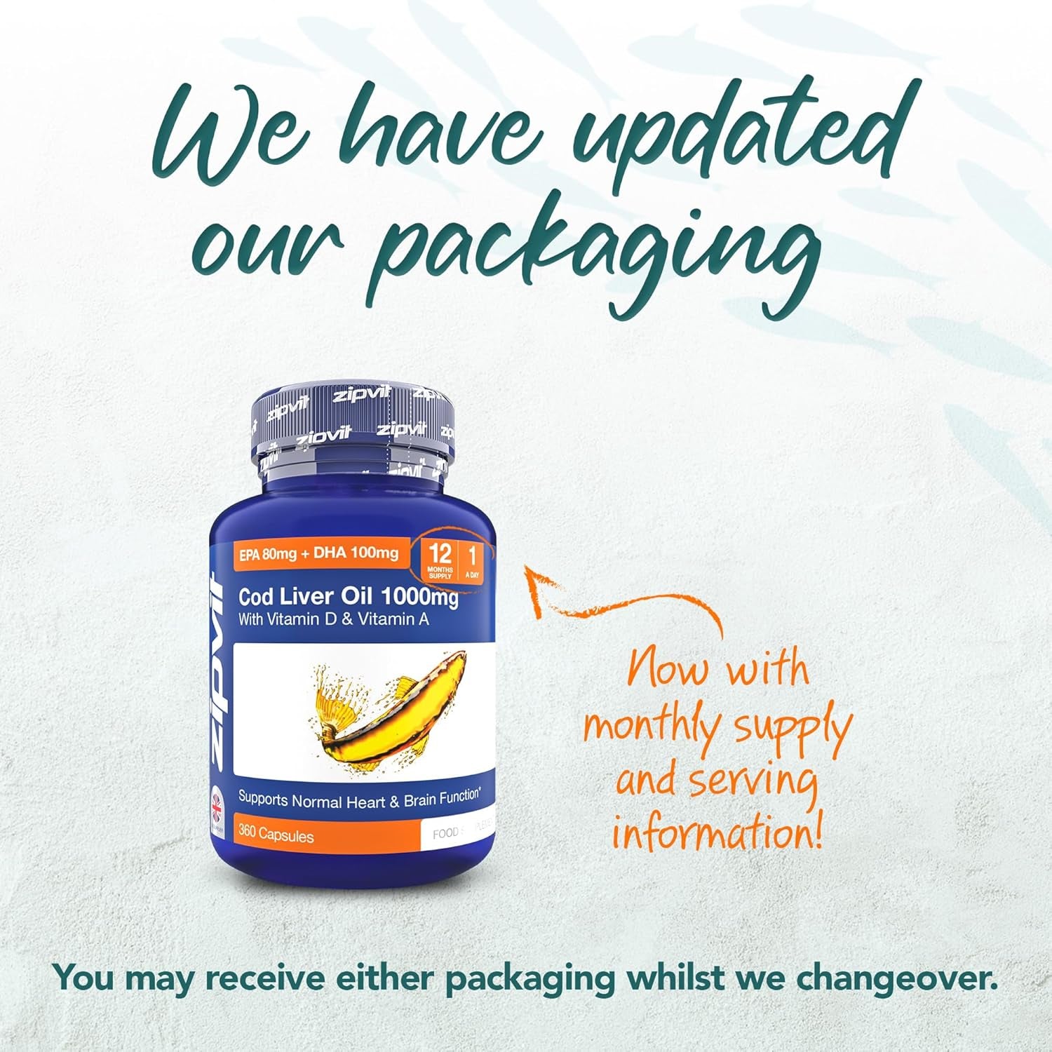 Zipvit Cod Liver Oil 1000Mg, 360 Capsules of High Strength Fish Oil, Rich in Omega 3. Supports Heart Health, Brain Health, Eye Health and Normal Blood Pressure