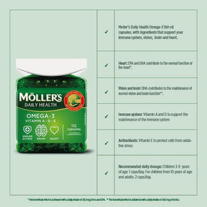 Moller’S ® | Omega-3 Capsules | Fish Oil | Nordic Omega-3 Dietary Supplement with EPA and DHA and Vitamins A, D and E | 166-Year-Old-Brand | Daily Health | 112 Capsules