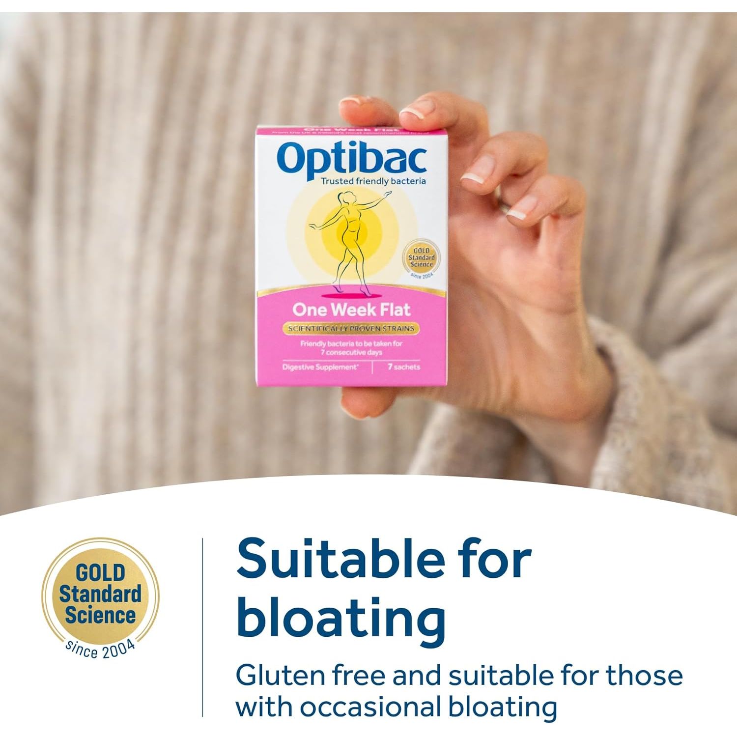 Optibac Probiotics One Week Flat - Vegan Digestive Probiotic Supplement Powder Suitable for Bloating with 5 Billion Bacterial Cultures - 1 Week Supply, 7 Sachets